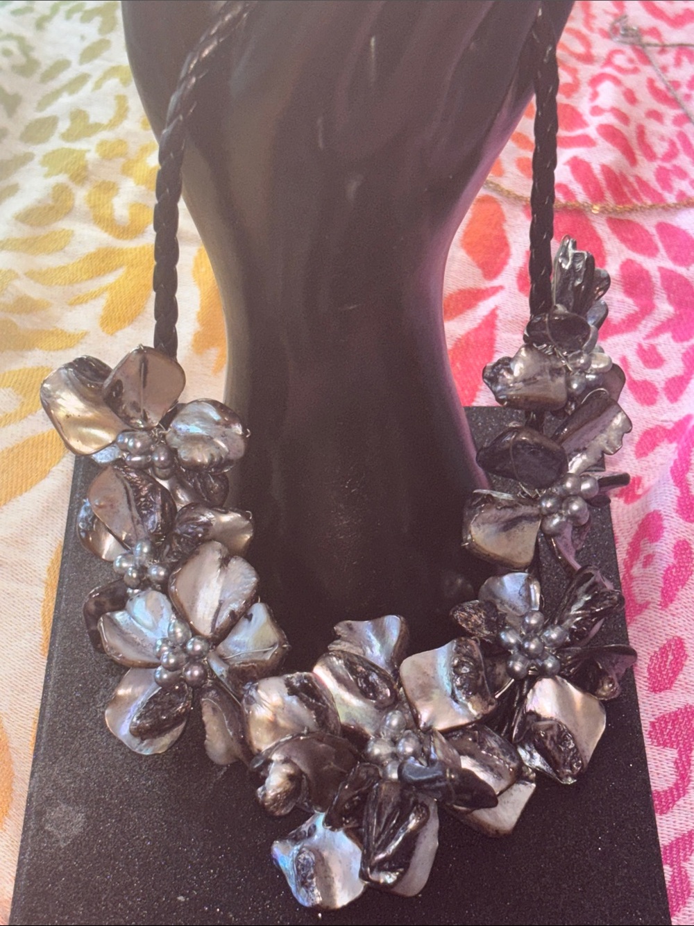 Statement Black Pearl Floral Necklace